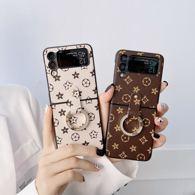 

Fashion Ring Phone cases for Samsung Galaxy Z Flip 3 4 1 2 Phone case ZFlip checkerboard pattern Protector Huawei P50Pocket leather pendant