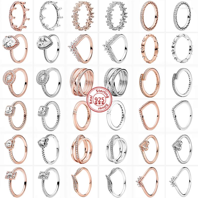 

Cluster Rings 925 Silver Fine Color Rose Gold Series Heart Square Zircon Shiny Round Ring For Women Charm Jewelry Anniversary