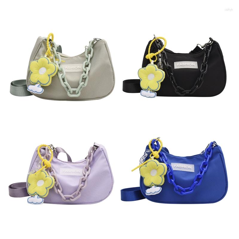 

Evening Bags Vintage Acrylic Chain Shoulder Underarm Bag With Pendant Handbag Zipper Messenger Gift For Commute Working, Black