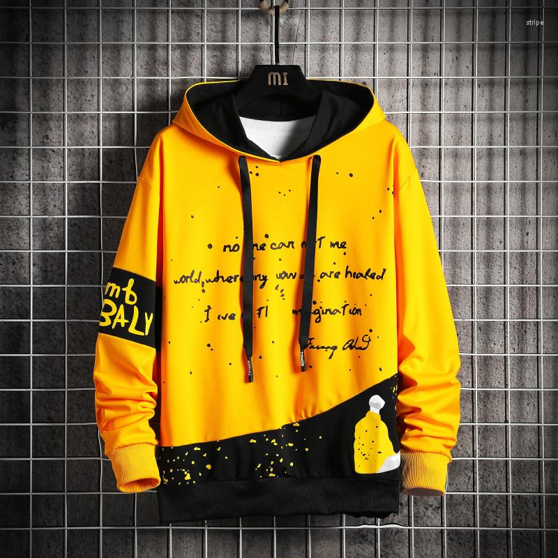 

Men' Hoodies Fashion Casual Letter Print Patchwork Hoodie Sweatshirt Men Hip Hop Streetwear Men, Black