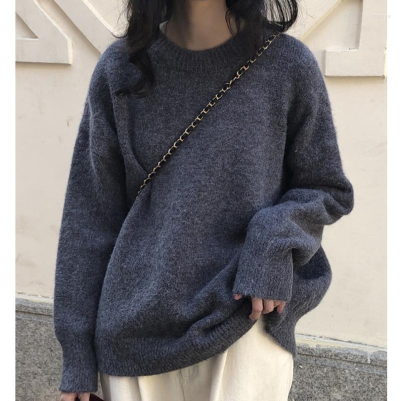 

Women's Sweaters Winter Korean 2022 Haze Blue Basic Round Neck Pullover Wearing Lazy Loose Long Sleeved Women's Sweater, Light brown