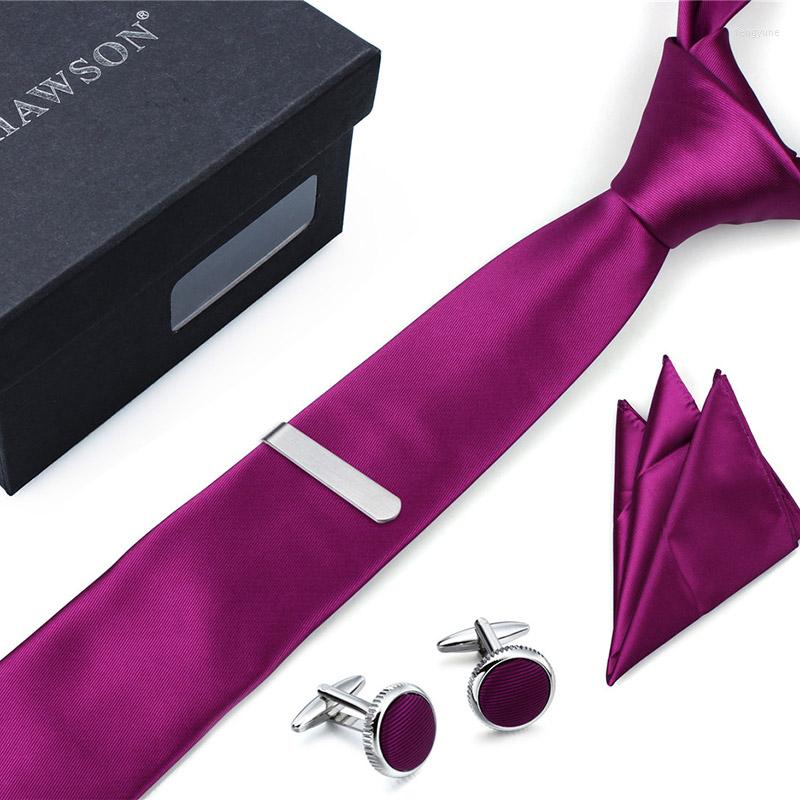 

Bow Ties HAWSON Purple Cufflinks And Tie Clip Cotton Set Fashion Necktie Skinny Slim For Grooms Wedding