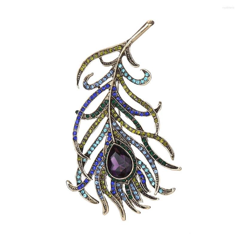 

Brooches Art Deco Peacock Feather Pin Brooch Great Fashion Jewelry Accessory With Multicolor Crystal Rhinestones For Ladies