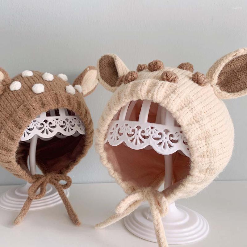 

Hats Baby Ear Protection Cap Pullover Double Layer Deer Wind Proof And Warm Cartoon Knitted Children's Winter Hat