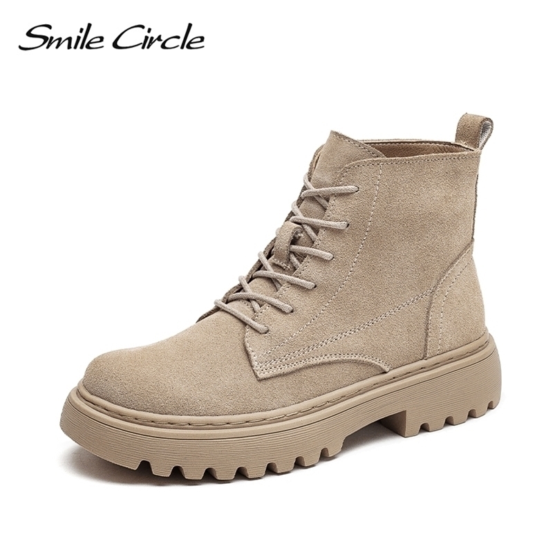 

Boots Smile Circle Ankle Suede Leather women Flat platform Short Ladies shoes fashion Autumn winter boots 221006, Plush beige chelsea
