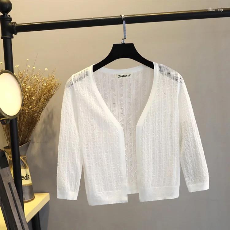 

Women's Knits Women 2022 Summer Knit Cardigan Female Thin Short Outer Sweater V-neck Wild Solid Color Jacket Air Conditioner Coat G03, Pink