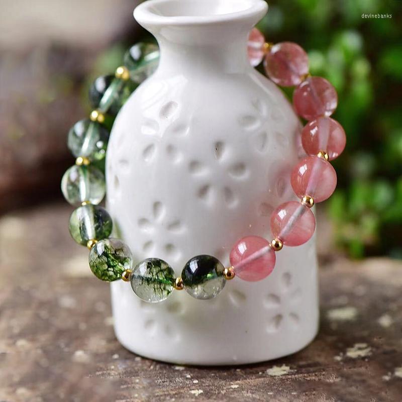 

Strand JoursNeige Popcorn Green Ghost Watermelon Natural Crystal Bracelets Red Chalcedony Bead Lucky For Women Gift Jewelry