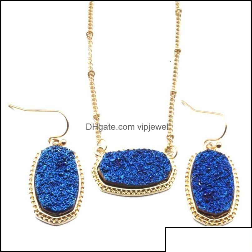 

Earrings Necklace Earrings Necklace Designer Oval Drusy Druzy Dangle Jewelry Set Gold Plated Druse Choker Women Wedding Par Bdedome Dhbyy, See picture