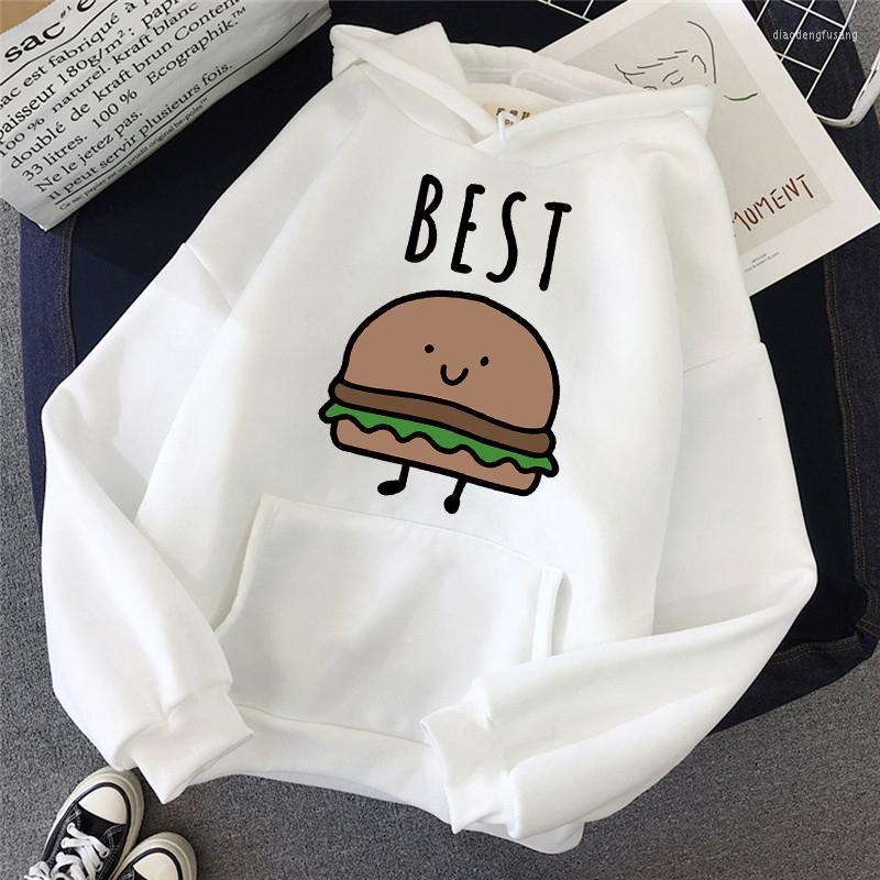 

Women' Hoodies Autumn Lady Clothes Cartoon Hamburger Sweatshirt Female Simple Pullovers Long Sleeves Loose Womens, Black