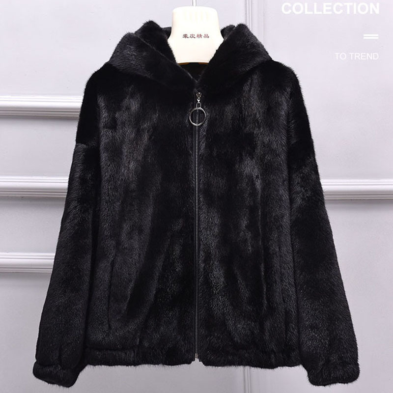 

Women's Fur Faux Real Mink Coat Women Winter natural fur Vest Jacket with hood Fashion silm Outwear 221006, Black
