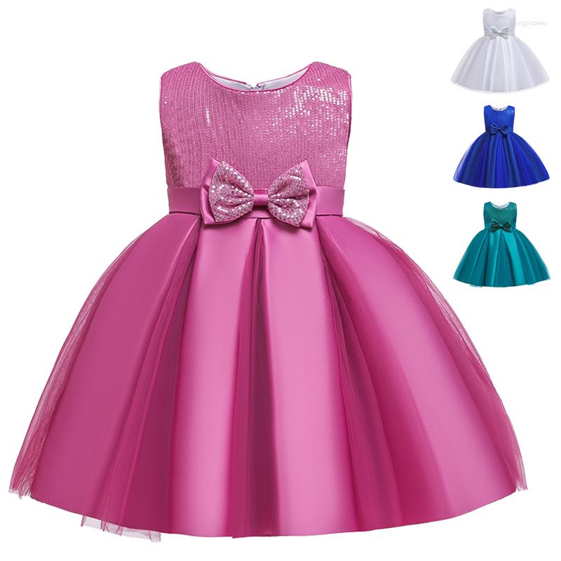 

Girl Dresses Fashion Sequins Bow Christmas Party Princess Dress Elegant Wedding Child Carnival Costume Cute Girls Clothes Birthday Gift, As the picture
