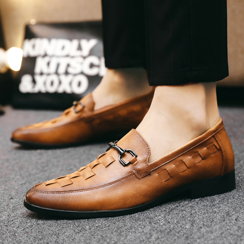 

Braided Brogue Leather Oxford Shoes Vintage Old Metal Buckle Pointed Toe One Stirrup Men's Fashion Formal Casual Shoes Large Sizes, Black