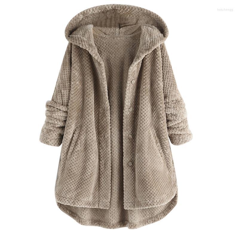 

Women's Wool Women's & Blends Women Pocket Long Fleece Hooded Button Size Plus Coat Irregular Sleeve Jacket, White