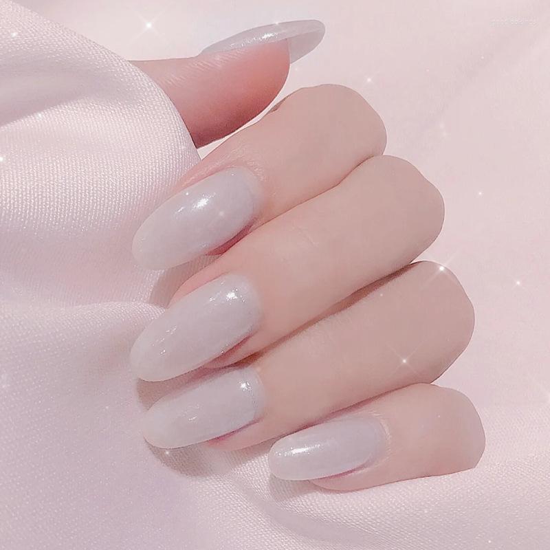 

False Nails Mirror Aurora Pearl Powder Point Metallic Acrylic Nail Tips 24pcs/set Easy For Daily Wear, As model