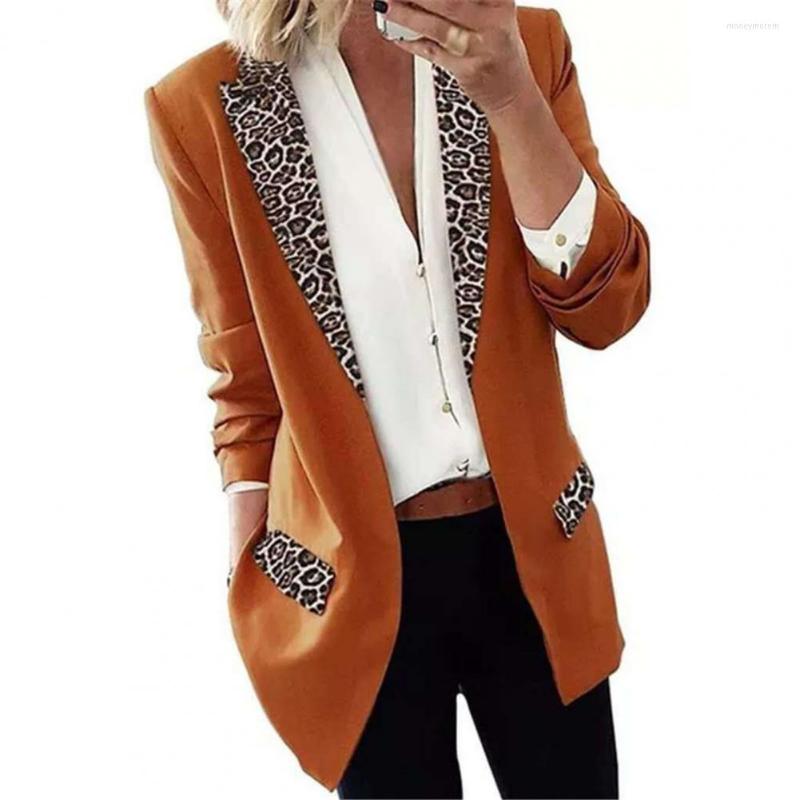 

Women' Suits Anti-fade Trendy Ladies Leopard Patchwork Print Lapel Blazer Versatile Jacket Open Stitch Streetwear, Black