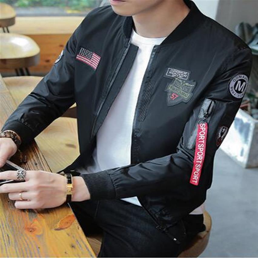 

Spring Autumn Thin Baseball Jacket Men's Clothing Tops Youth Casual Fashion Bomber Outerwear Coats Jacket274o, Black