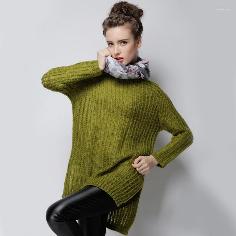 

Women's Sweaters 2022 Vertical Stripes Hem Slit Front Short And Long Hollow Knitted Sweater Women, Green