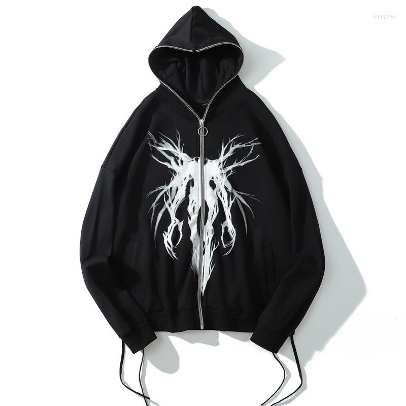 

Men's Hoodies Anime Men's Sweatshirt Zipper Up Retro Japanese Streetwear Hip Hop Darkly Thin Hooded Coat Vintage Oversize Women Jacket, Black