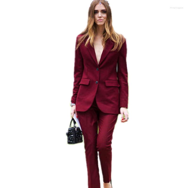 

Women's Two Piece Pants Women Pant Suits Slim Fit Wine Red Tuxedos Peaked Lapel Office Business Work Suit Female Trouser Custom Made, Black