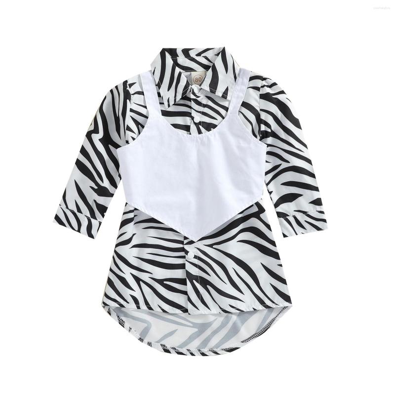 

Clothing Sets 2Pcs Girls Summer Outfit Zebra Stripe Long Sleeves Shirt Dress Pure Color Strappy Vest For Kids 6 Months To 4 Years, Picture shown