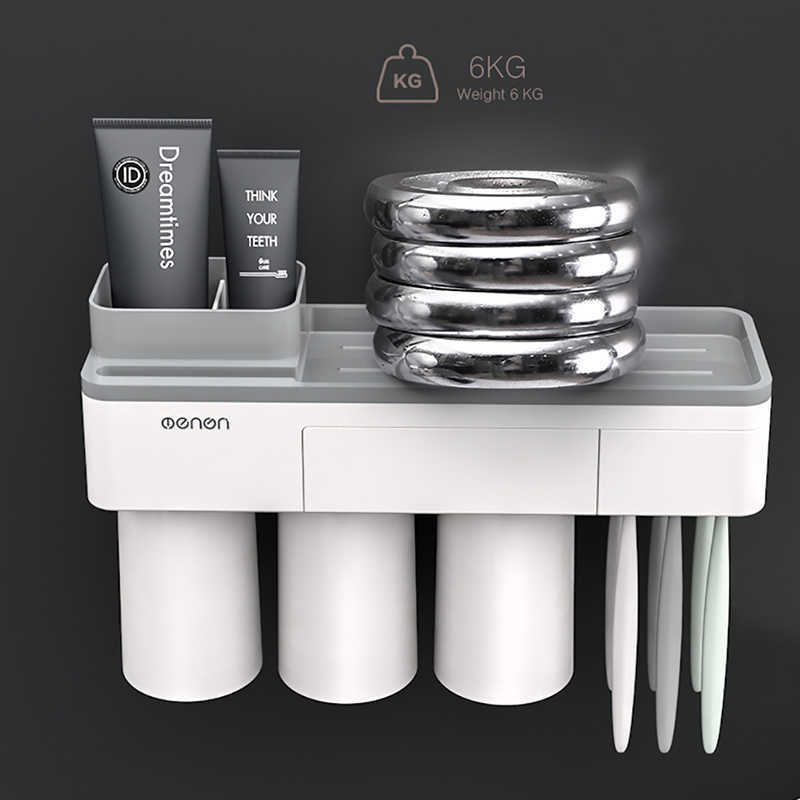 

Toothbrush Holder Bathroom Accessories Toothpaste Squeezer Dispenser Storage Shelf Set For Bathroom Magnetic Adsorption With Cup C1003