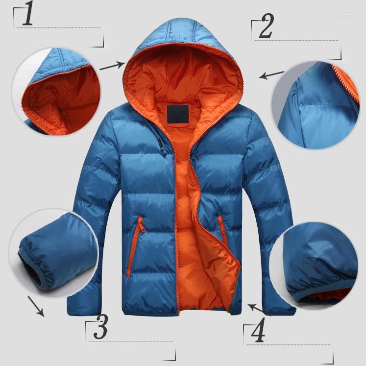 

Men' Down Autumn And Winter Cotton-padded Jacket With Hooded Couples Parkas, Blue-orange