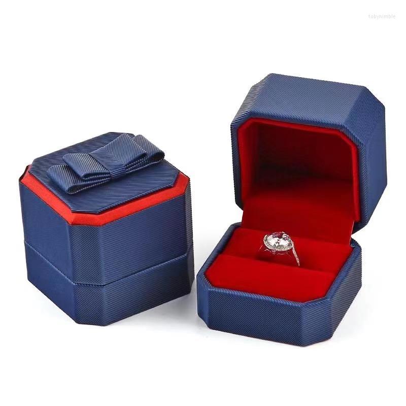 

Jewelry Pouches 2022 Design Creative Octagonal Proposal Ring Box PU Material Boxes With Bowknot