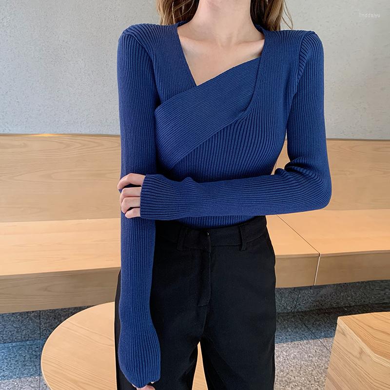

Women's Sweaters Sexy V-neck Chic Cashmere Sweater Pullover Women Autumn Winter Female Knitted Slim Long Sleeve Criss-Cross 2022, Green
