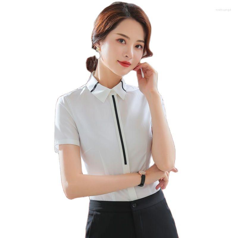 

Women' Blouses Women Summer Style Office Work Wear Shirts Lady Casual Short Sleeve Turn-down Collar Slim Tops DF4229, Sky blue