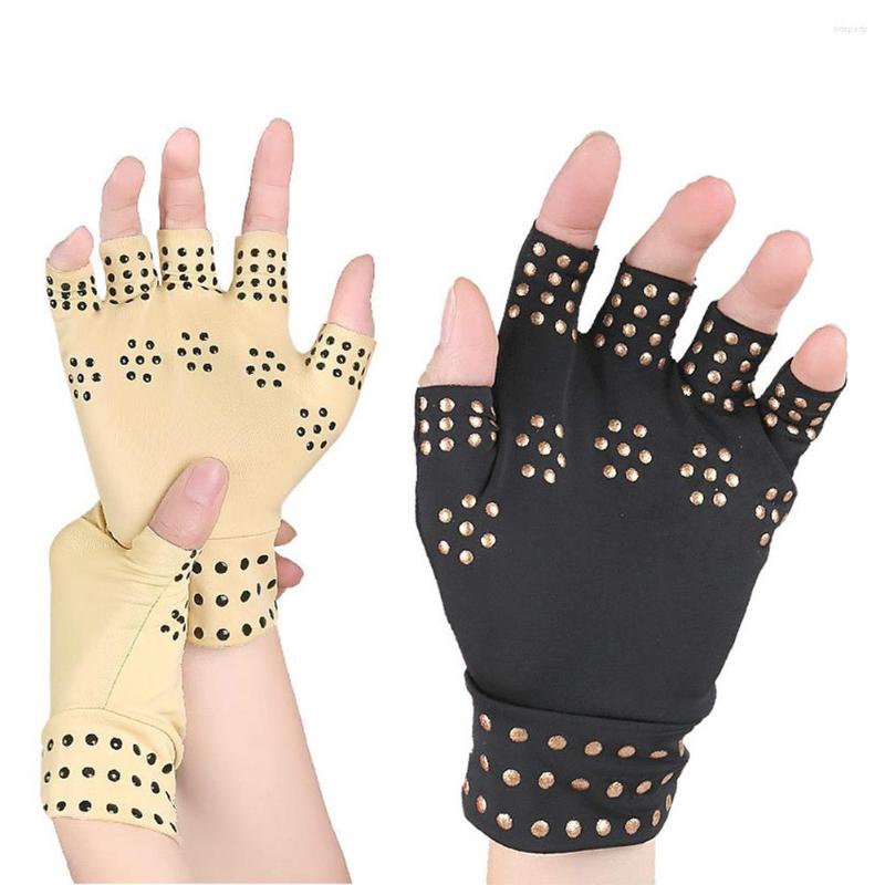 

Wrist Support 1 Pair Magnetic Therapy Fingerless Gloves Arthritis Rheumatoid Compression Hand Pain Relief Heal Joints Health Care Tool, Black
