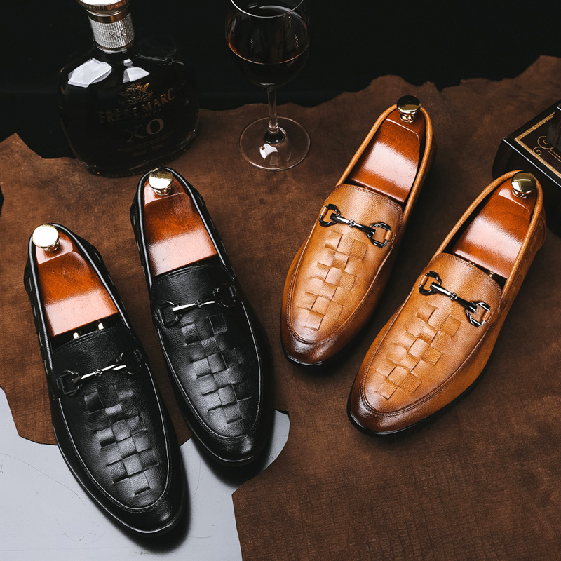 

Braided Brogue Leather Oxford Shoes Vintage Old Metal Buckle Pointed Toe One Stirrup Men's Fashion Formal Casual Shoes Various Sizes 38-47, Black