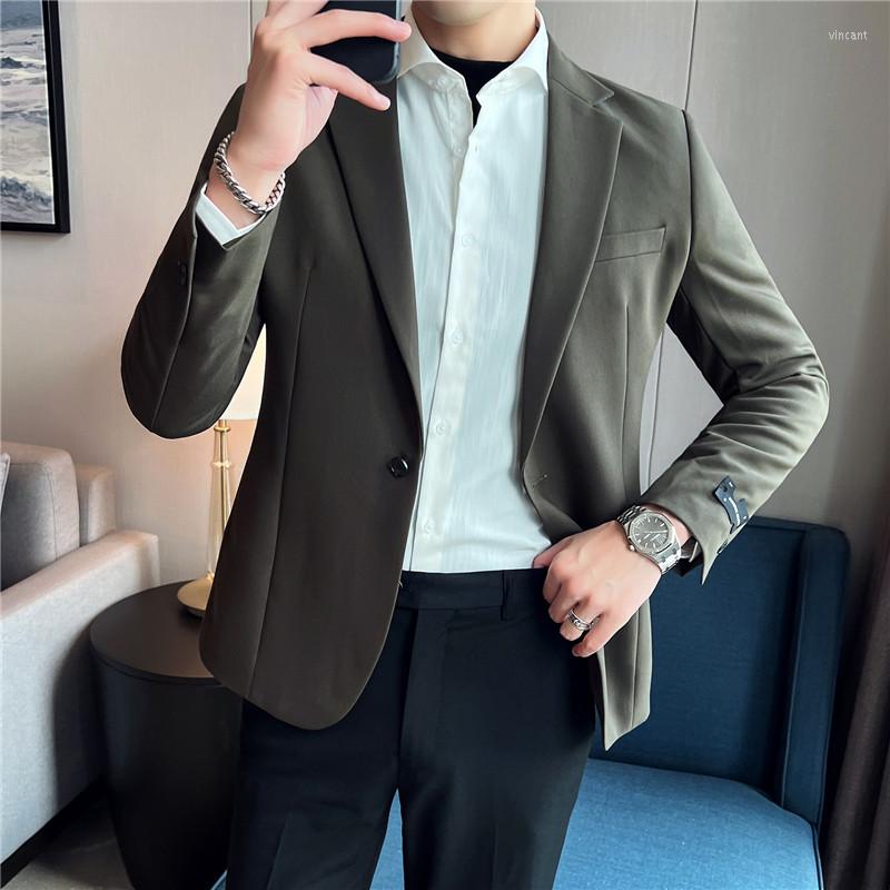 

Men' Suits 2022 Autumn Textured High-end Blazer Men Solid Color Casual Slim Suit Jacket Wedding Business Dress Coats Social Costume Homme, Black