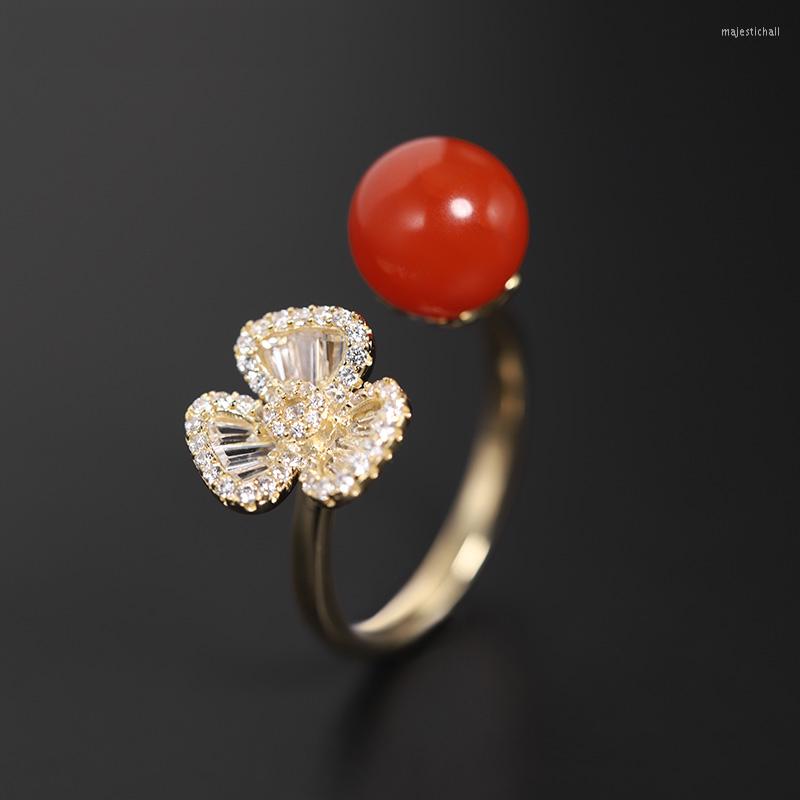 

Cluster Rings DAIMI 8-9mm Persimmon Red Agate Ring Natural Gemstones 925 Sterling Silver Open For Mother