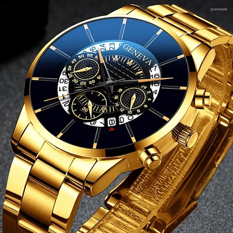 

Wristwatches 2022 Fashion Mens Watch Quartz Classic Black Wristwatch Steel Belt Luxury Calendar Business Herren Uhren Gifts For Men, Rose gold white
