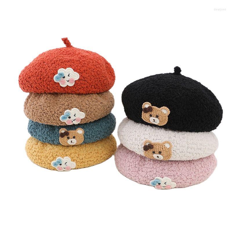 

Hats Doit 2022 Cartoon Cloud Bear Baby Berets Winter Fur Kids Fashion Girl Painter Hat Autumn Knit Boys Girls Beret Cap, Black