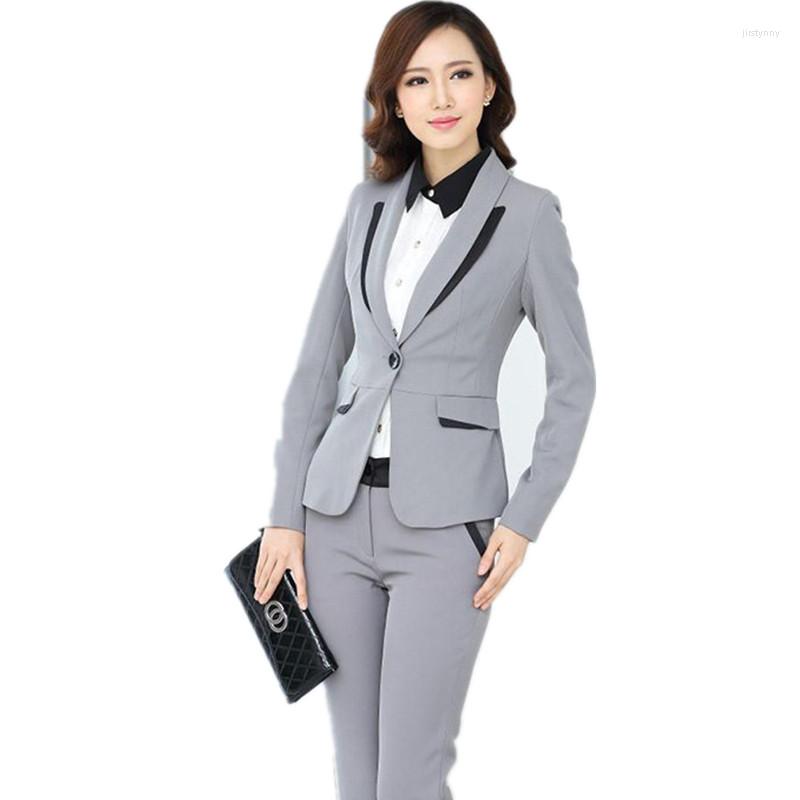 

Women's Two Piece Pants Jacket Light Gray Women Business Suits Slim Female Office Uniform 2 Trouser Suit Ladies Winter Formal, Choose color chart