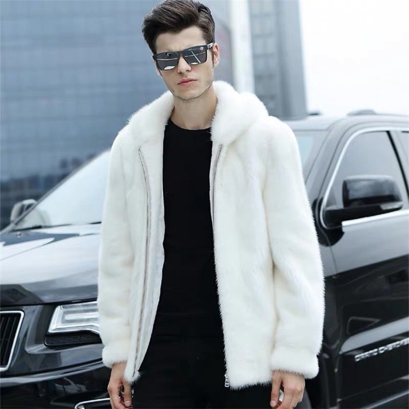 

Mens Fur Faux Fashion MenS Coat Autumn Winter Thicken Warm Artificial Mink Collar Hooded Jacket Male Fluffy Coats E453 2201006, Bai