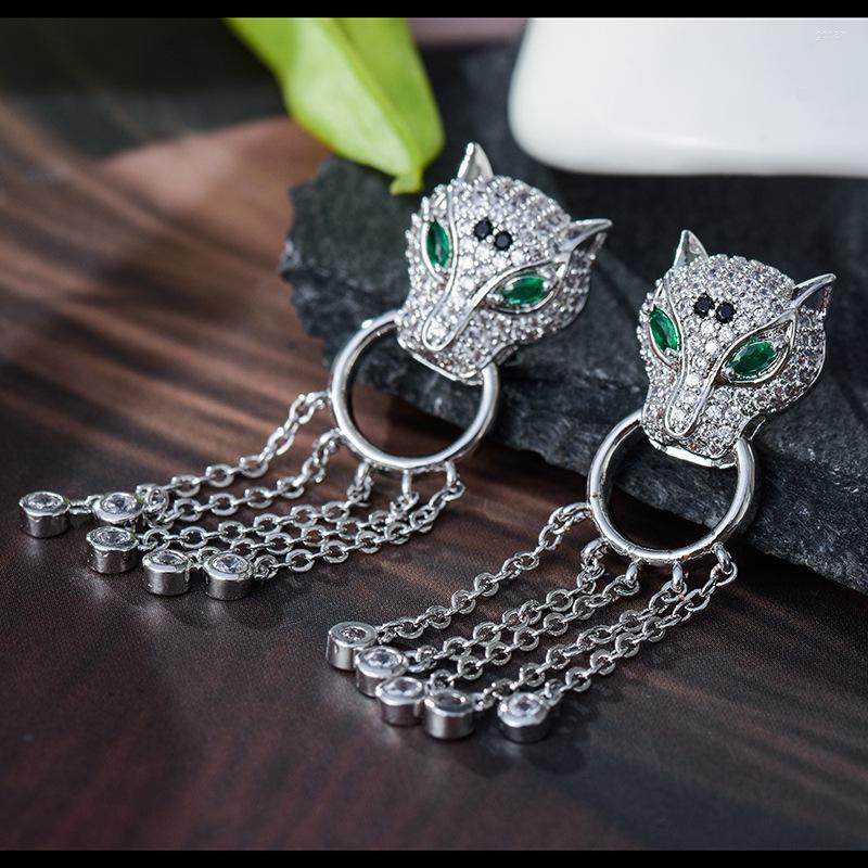 

Stud Earrings European And American Leopard Head Animal Tassel Long