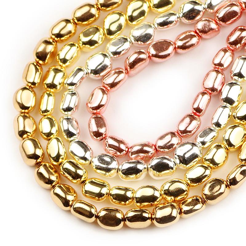 

Beads HGKLBB Natural Stone Gold Silvers Irregular Oval Hematite 5-8mm Loose Spacer For Jewelry Making Diy Bracelet Necklace 15''