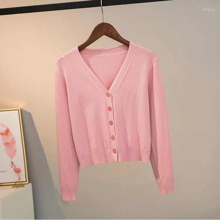 

Women's Knits 2022 Spring Autumn Fashion Temperament Long Sleeve V-neck Knit Cardigan Thin Short Top DF807, Green