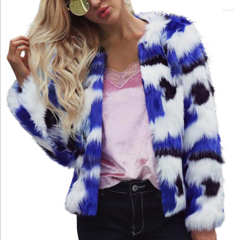 

Women' Fur Winter Woman Ladies Fashion Autumn Black Blue And White Artificial Coat Warm Faux Gradient Color Parka Outerwear