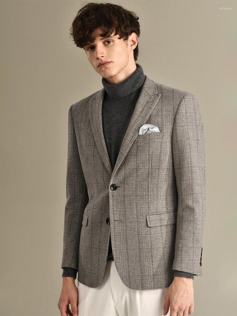 

Men's Suits 60% Wool Blazers For Men Thickened 2022 Autumn Winter Casual Jackets Brown Plaid Full Sleeve Single Breasted Slim Fit Coat, Blazer