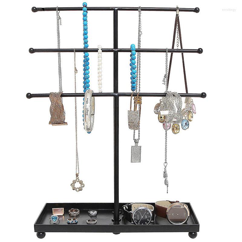

Jewelry Pouches Fashion Metal Display Stand 3 Layer T-Shaped Necklace Bracelet Rack