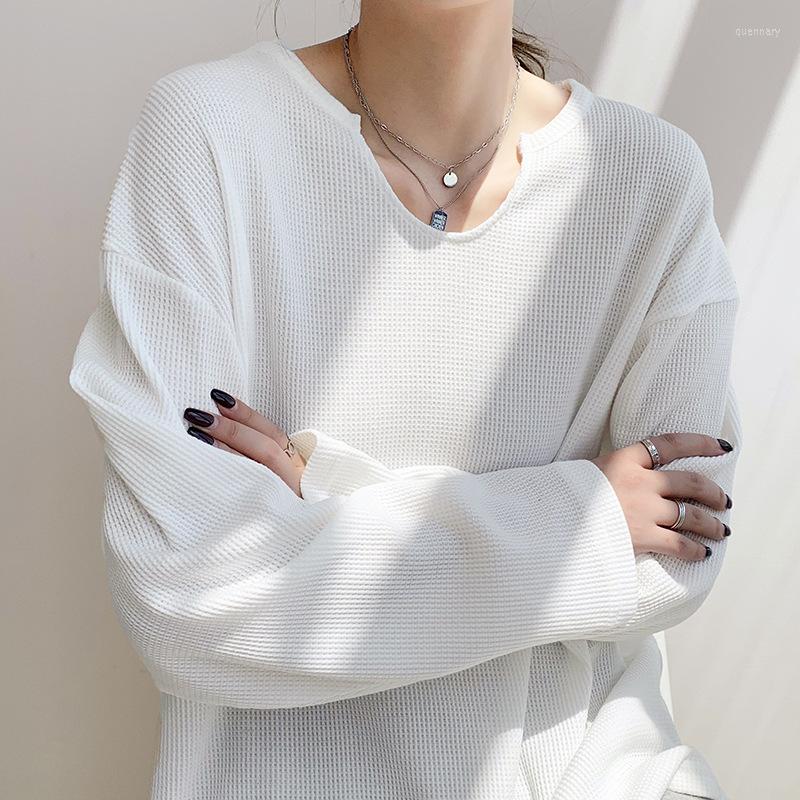 

Women' T Shirts 2022 Autumn V-neck White T-shirt Loose Top Long Sleeve Women Solid Casual Tops Fashion Shirt Cotton Blusas 23514