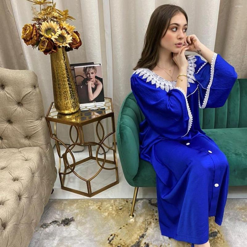 

Casual Dresses Eid Muslim Dress Abaya Women Dubai Turkey Hijab Summer Vestidos Moroccan Kaftan Caftan Islam Clothing Abayas Robe Musulman, Blue