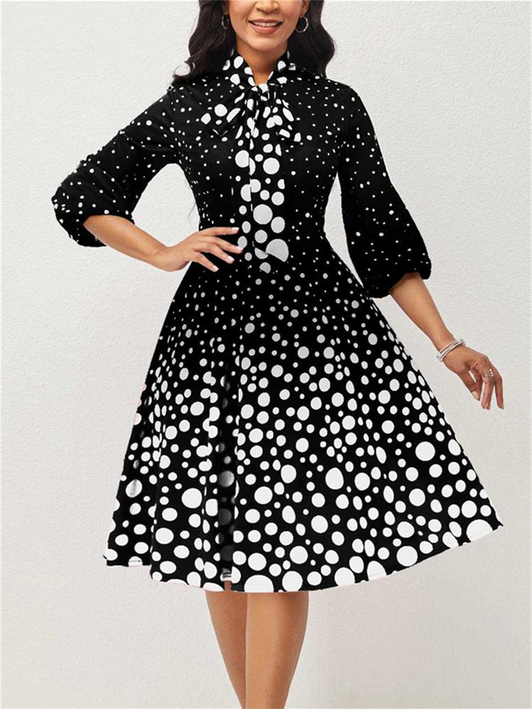 

Casual Dresses Vintage Lantern Sleeve A-line Dress Autumn Fashion Printing Women' Classic Midi Vestidos Summer Woman 2022 Robe, Black print