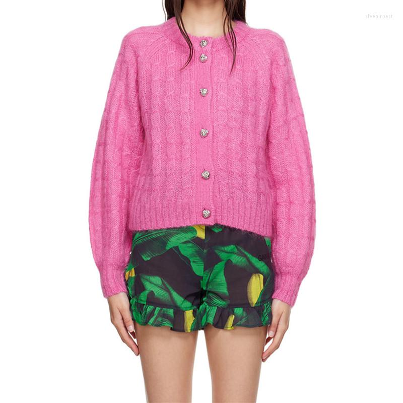 

Women' Knits Women Knitted Sweater Coats Twist Wool Long Lantern Sleeve Solid Color Top Female O-neck 2022 Early Autumn Knit Cardigan