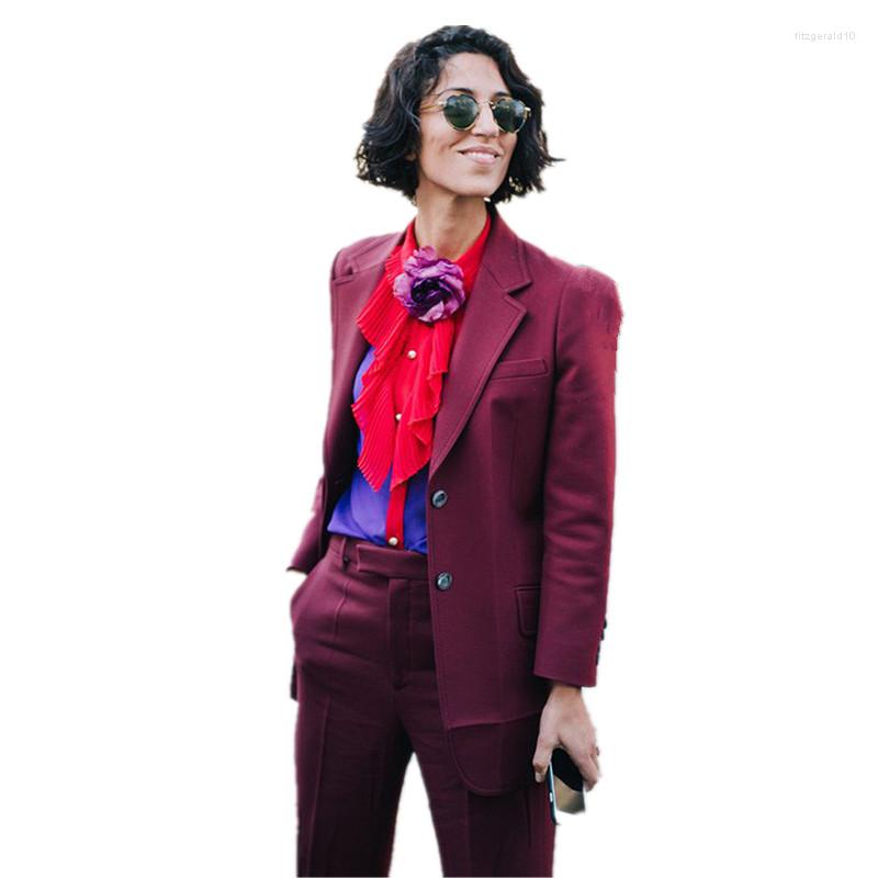 

Women's Two Piece Pants Burgundy Womens Business Suits Female Office Uniform Ladies Pant Elegant Winter Formal 2 Sets Women Tuxedo, Black
