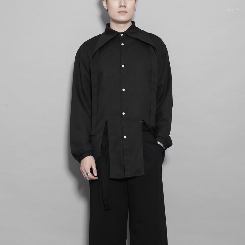 

Men' Casual Shirts Customized -6XL Men' Original Fashion Brand Personality Neckline Irregular Splicing Slim Solid Color Long Sleeve, Black