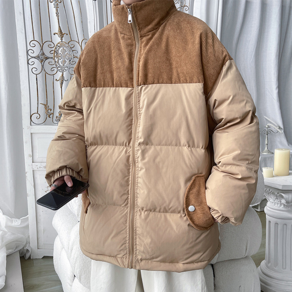 

Men's Down Parkas Corduroy Patchwork Thicken Winter Mens Parkas Oversized Warm Coats Harajuku Fashion Male Loose Cotton Padded Jackets 221006, Black